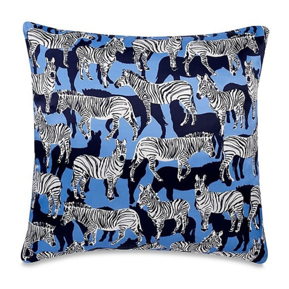 KATE SPADE Blue Silk Zebra Throw Pillow 20 x 20